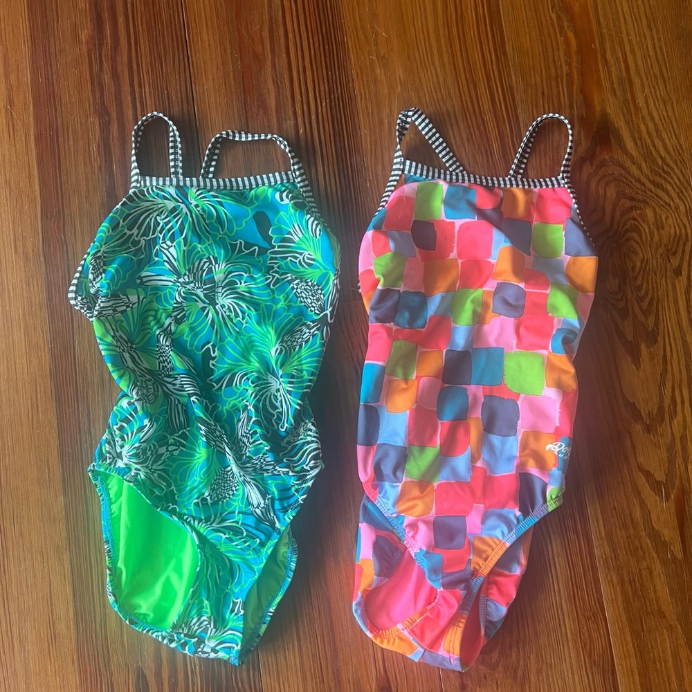 Dolfin Women's One Piece Swimsuits - Green Floral and Multicolor Geometric